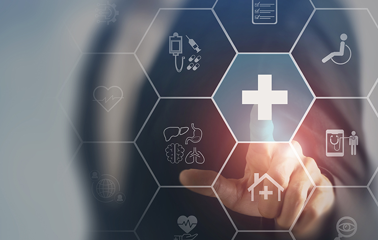 Finger tapping on a medical sign of an app